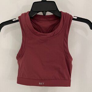 Set Active Maroon Plum Red Cropped Tank Top Bra SMALL